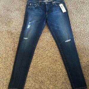 Womens Ag-ed Denim Blue Distressed Super Skinny Ankle Jeans/The Legging Ankle 31